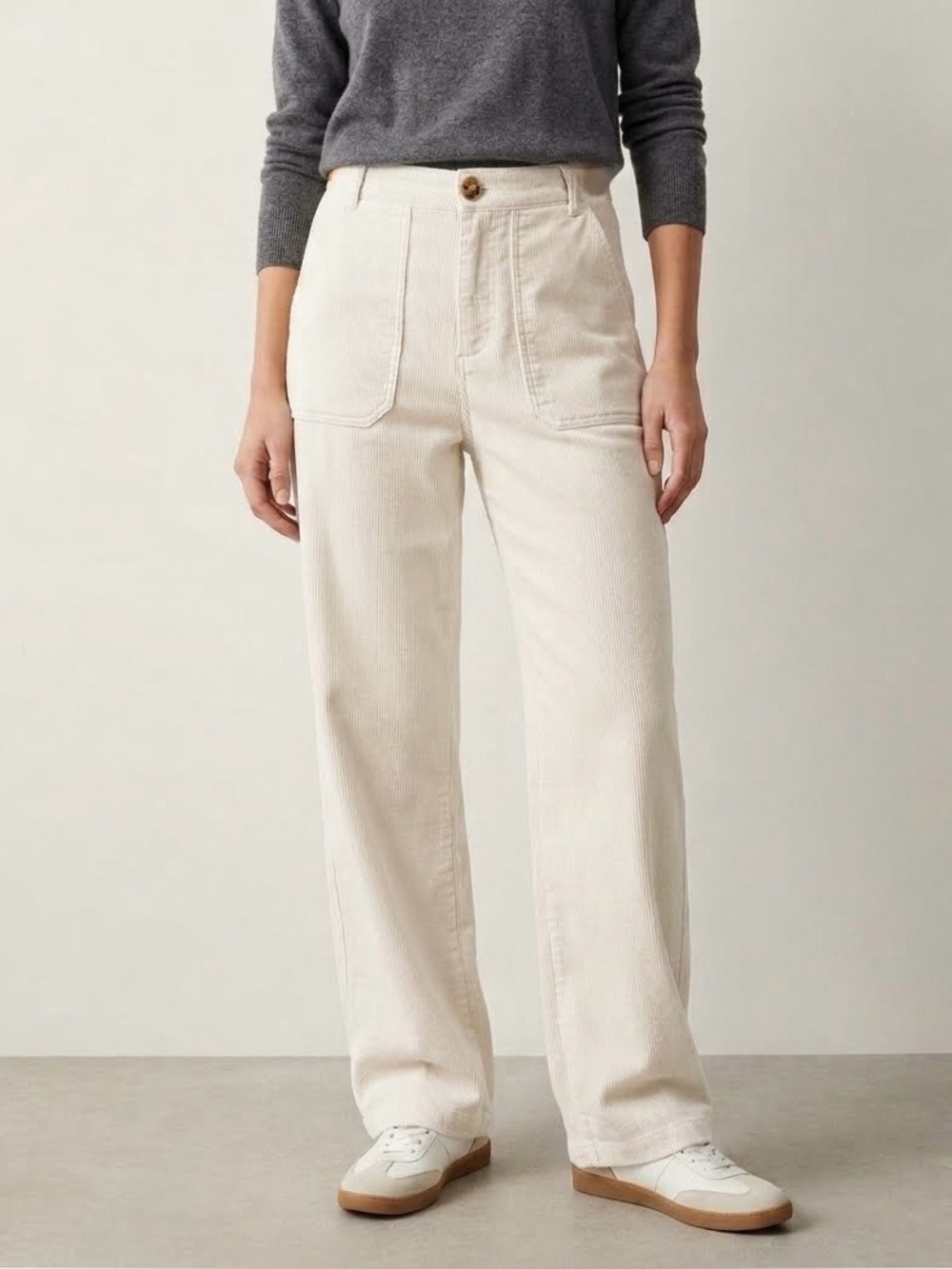 Zara TRF Collection Corduroy Trouser‎ Pants, Creamy White/Beige, Size XS